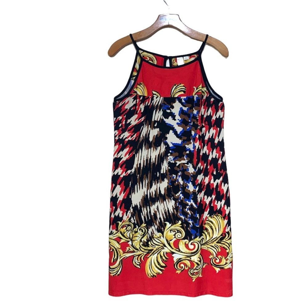 Emma & Michele EUC Bright Red Print Sleeveless Knee Length Dress Size Small